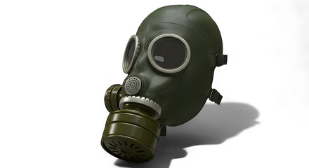 Dark Olive Green Gas Mask with Filter, Three Quarter View