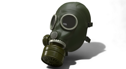 Dark Olive Green Gas Mask with Filter, Three Quarter View