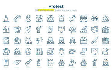 Protest line icon pack. Protest Stroke icon set. Editable Stroke icon