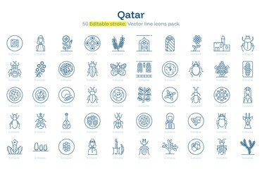 Qatar line icon pack. Qatar Stroke icon set. Editable Stroke icon