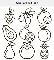 Nine line art fruit icons set graphic