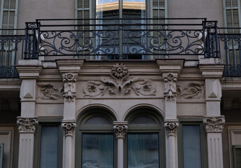 Fototapeta premium Art Nouveau building facade in Barcelona, Spain. Interesting Art Nouveau Architecture Buildings facade in Barcelona, Spain. (Arquitectura modernista). These fancy buildings date for the most from the 
