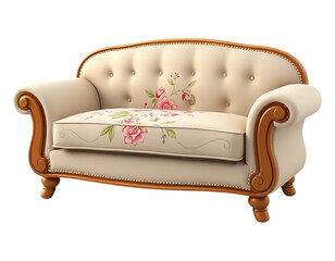 Elegant Cream Sofa with Floral Embroidery