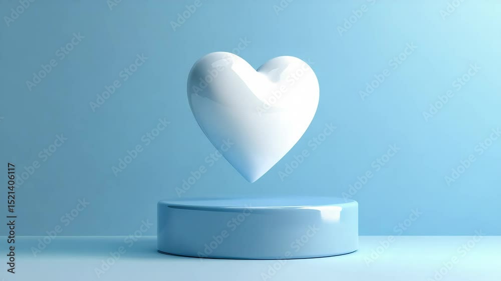 Poster White abstract shape hovering over a glossy blue platform on a gradient background