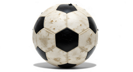 Worn and Weathered Soccer Ball Showing Signs of Extensive Use and Age.