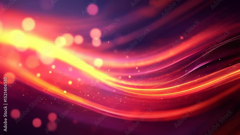 Poster Dynamic glowing lines and particles in vibrant red and purple abstract background