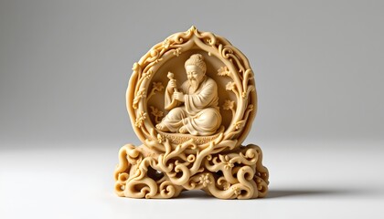 a traditional chinese decorative item known as a jianxiao (ç®­é´). it is a type of wall plaque featuring intricate carvings with religious or mythological symbols and figures