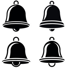 Collection of Four Black and White Bell Graphics with Varying Designs on a White Background