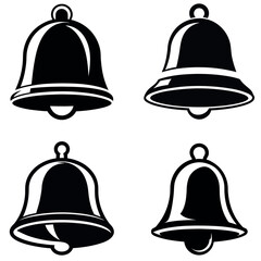 Four Black and White Bell Icons Representing Different Ringing Styles on White