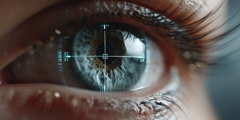 Close-Up of Human Eye with Digital Crosshair Overlay Highlighting Biometric Technology