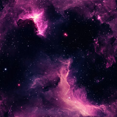 seamless vibrant cosmic scene featuring dark space nebula with stars and cosmic dust in deep purple hues, creating mesmerizing celestial landscape