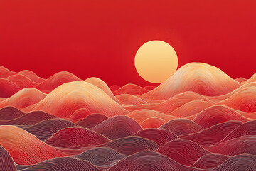 Abstract Red and Gold Mountain Landscape