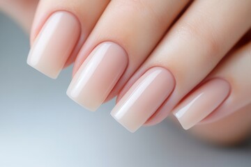 Sophisticated French manicure showcasing delicate neutral tone nail design with perfectly groomed fingernails in elegant hand pose for beauty salon marketing and cosmetic treatment concepts