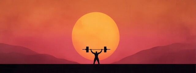 Sunset Weightlifting Silhouette