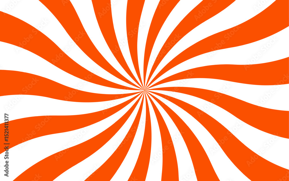 Poster Abstract vivid, radial spiral burst pattern with red and white curved rays. Dynamic and symmetrical, using bold movement and energy. Retro, psychedelic feel reminiscent of vintage pop art.