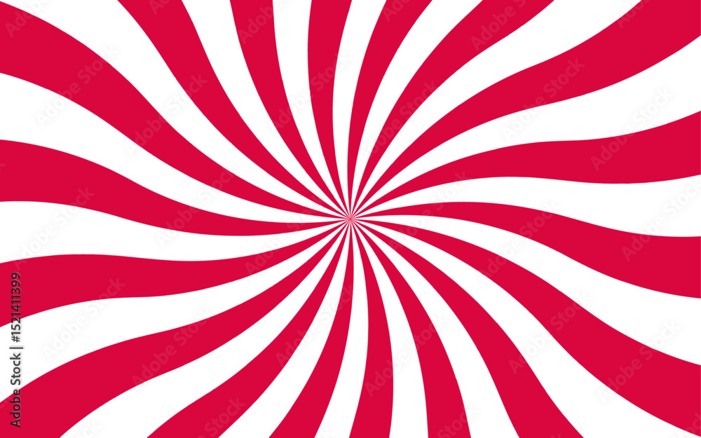 Aufkleber Abstract vivid, radial spiral burst pattern with red and white curved rays. Dynamic and symmetrical, using bold movement and energy. Retro, psychedelic feel reminiscent of vintage pop art.