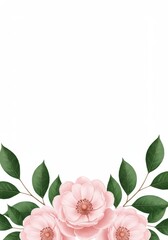 Fototapeta premium Pink Blossom Floral Border - Elegant pink flowers and green leaves create a beautiful border, perfect for invitations, cards, or website designs