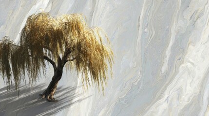 Lonely Tree on Marble Background