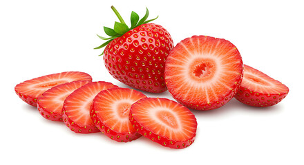 Fresh Strawberry Display with Whole, Halved, and Sliced Pieces