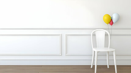 Empty White Room With Balloons And Chair