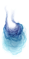 Blue watercolor paint with liquid fluid isolated on transparent background for design elements