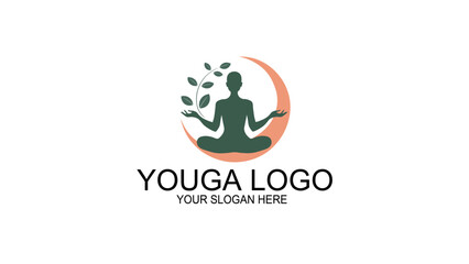 Minimalist Yoga Logo with Meditating Figure, Crescent Moon, and Olive Branch A