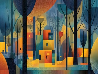 Colorful Abstract Forest Scene