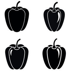 Four Black Silhouette Bell Pepper Vegetable Icons Arranged on a White Background