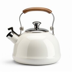 An isolated, ultra-detailed photograph of white kettle on a white background, realistic photography