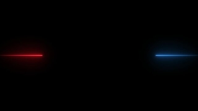 Bright neon line animation. Neon lightsaber line, neon tube that emits small particles