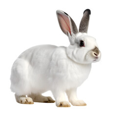 Obraz premium Pure White Rabbit in Isolated Studio: A pristine, fully-grown rabbit, its fur as white as snow, is captured in a detailed, professional studio shot.
