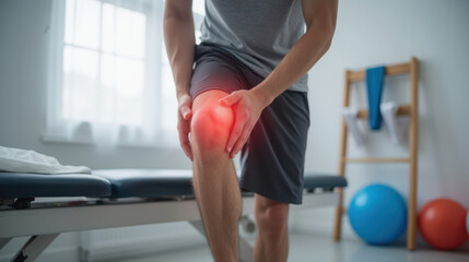 Naklejka premium Knee pain relief physical therapy rehabilitation exercise healthcare injury recovery fitness wellness