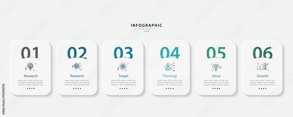 Aufkleber Infographic template. 6 Step timeline journey, Flat simple infographics design template. presentation graph. Business concept with numbers 6 options or steps vector illustration.