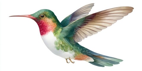 Obraz premium Colorful Watercolor Illustration of a Hummingbird in Flight for Decor and Design