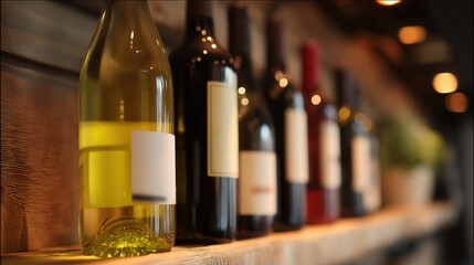 A row of wine bottles, close-up, showcasing elegance and craftsmanship in a timeless display.