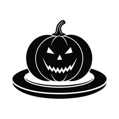 Black and White Halloween Pumpkin on Plate Illustration