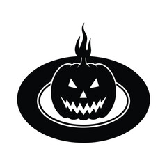 Spooky Halloween pumpkin with flame in black and white