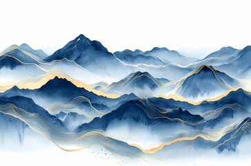 Abstract Mountain Landscape with Gold Accents