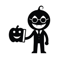 Smiling Businessman with Pumpkin Cartoon
