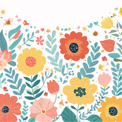 Vector illustration in simple wavy and groovy naive style, flowers and plants, floral frames and modern wall art prints, posters, placards, packaging, little icons and signs for branding