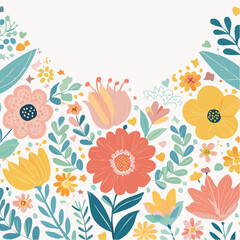 Vector illustration in simple wavy and groovy naive style, flowers and plants, floral frames and modern wall art prints, posters, placards, packaging, little icons and signs for branding