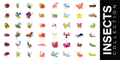 Cartoon Insect Characters Set, Colorful and Fun Bugs for Kids and Education © VektroGFX