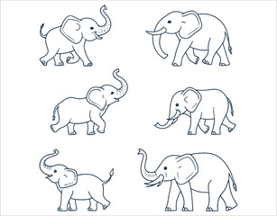 Obraz premium Simple Elephant Line Illustrations
