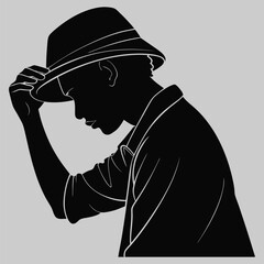 a person lowering a hat over eyes silhouette vector design art and illustration