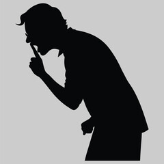 a person placing a finger on lips silhouette vector design art and illustration