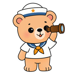 Cute Cartoon Sailor Bear with Telescope