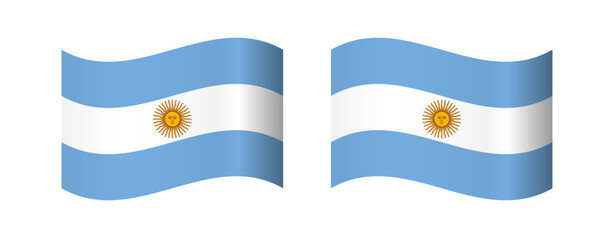 Set of waving flag shapes in 3D graphic style. Creative flag of Argentina. Web icons. Badge design. Sports or business concept. 