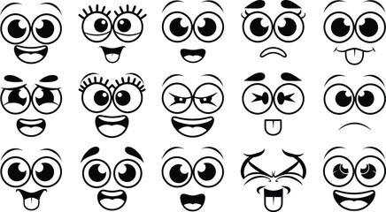 Cartoon Emoji Faces Vector Set, Expressive Comic Emotions Illustration