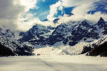 Frozen Lake Morskie Oko or Sea Eye Lake in Poland at Winter.