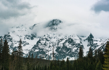 Mountain peaks near Morskie Oko Lake in Poland at Winter. Tatras range
